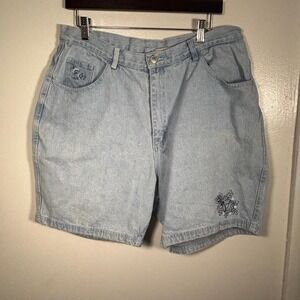 Vtg Faded Glory Denim Shorts Womens 18W Light Wash Floral Embroidered Mom Shorts